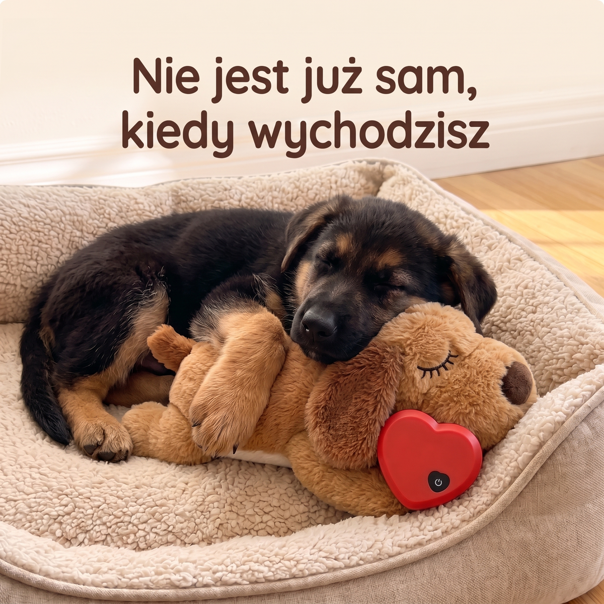 Pies wtulony w pluszaka