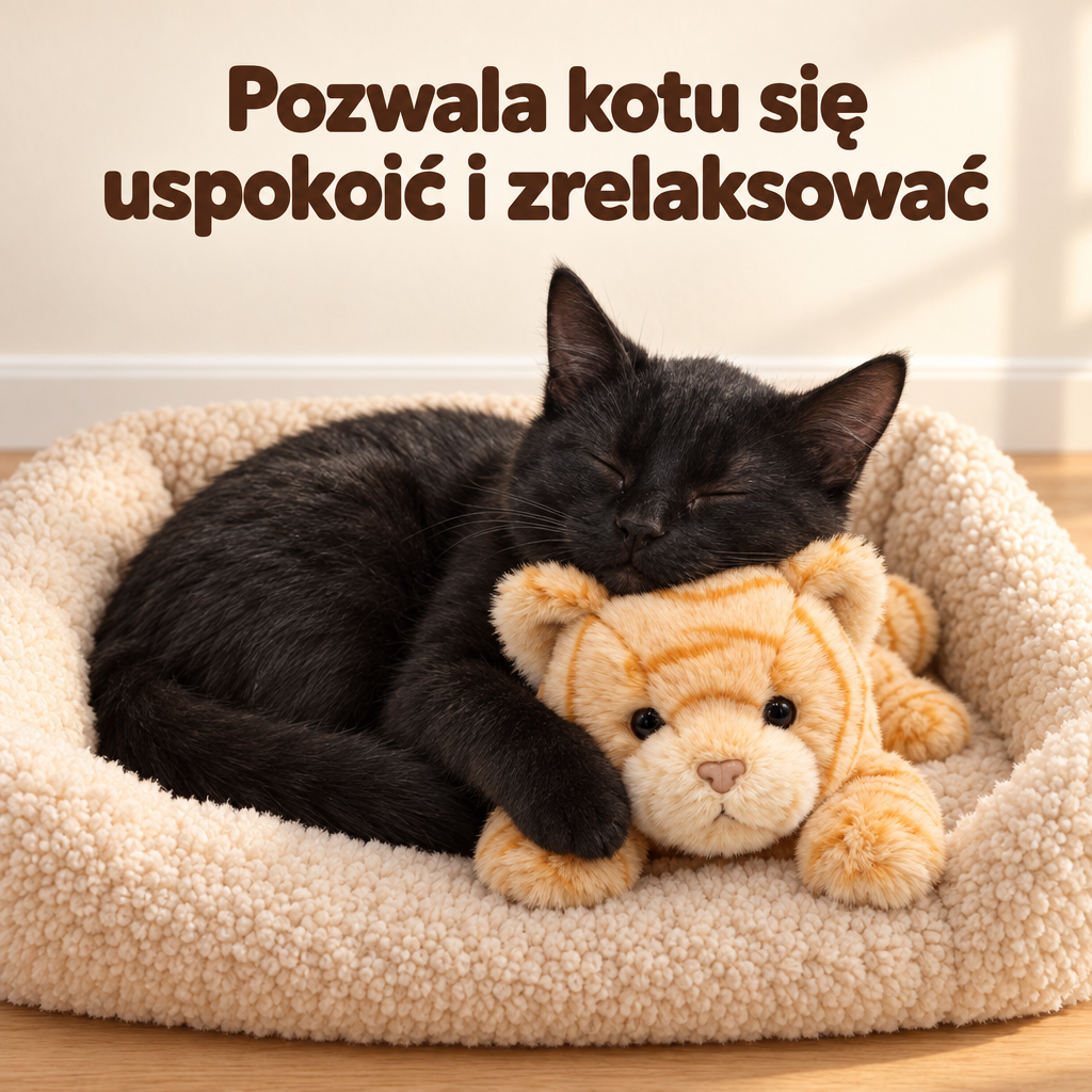 Kot wtulony w pluszaka